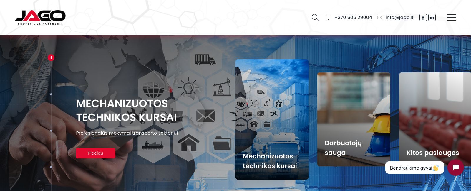 JAGO svetainės pirmo ekrano vaizdas